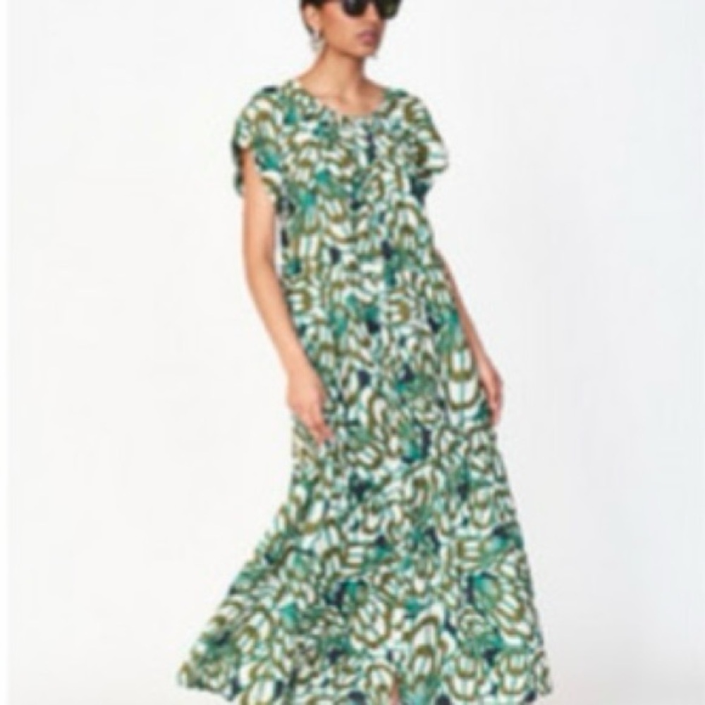 Green Patterned Maxi Dress - Lightweight Tiered Summer Dress - Picture 2 of 11